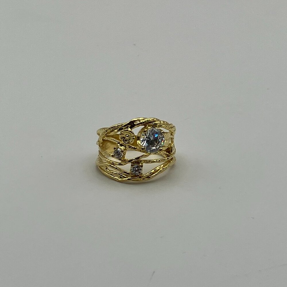14K Gold Over Sterling Silver Leaf Wire Wrap Ring Size 6 Gift for Her